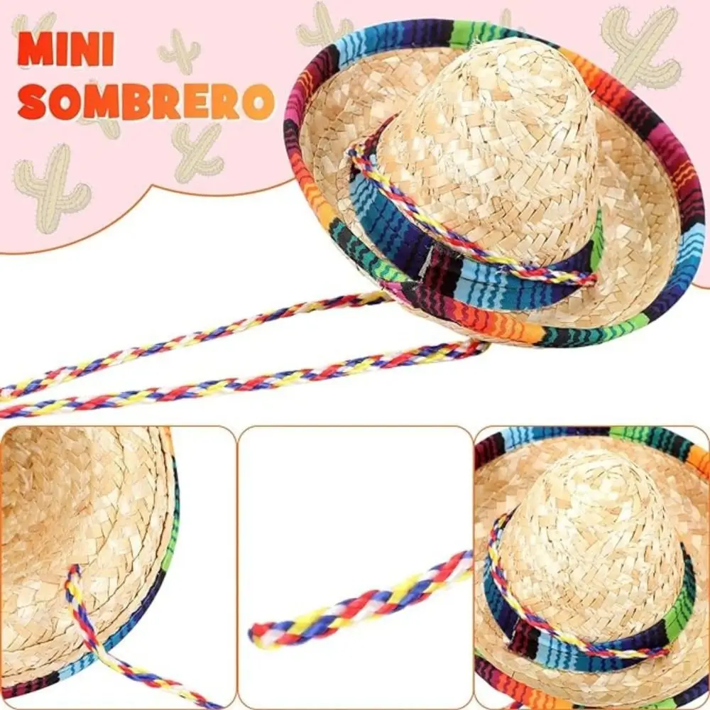 New Straw Woven Mexican Hat Colorful DIY Decoration Mexican Sombrero Performance Props Pet Supplies