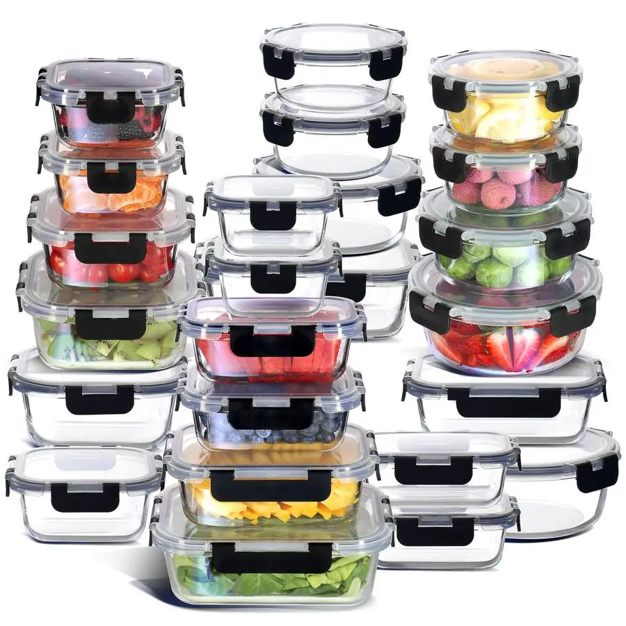 

48pc Glass Storage Containers with Lids, 24 Set Glass Food Storage Containers with 24 Airtight Lids, Pantry Kitchen Meal Prep Co