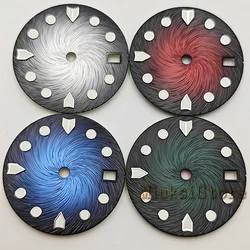 28.6mm Blue Green Red and white Watch Dial Green Luminou Fit NH34 NH35 Movement Fit 3 O'Clock Crown 3.8 O'Clock Crown