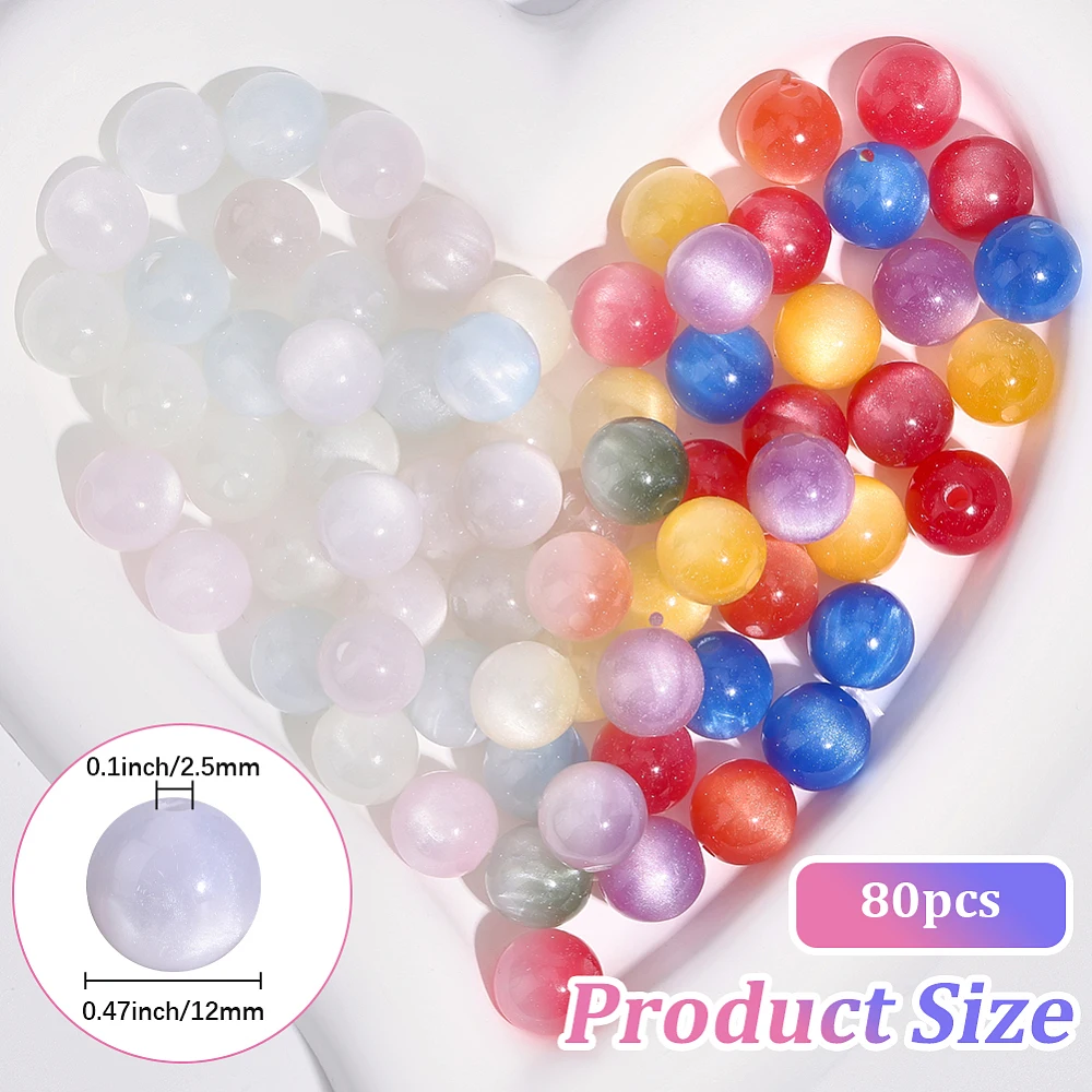 1 Box 80PCS 12MM UV Resin Beads with Hole Cat Eye Sensitive Color Changing Round Transparent Magic Sunlight Change Spacer Bead