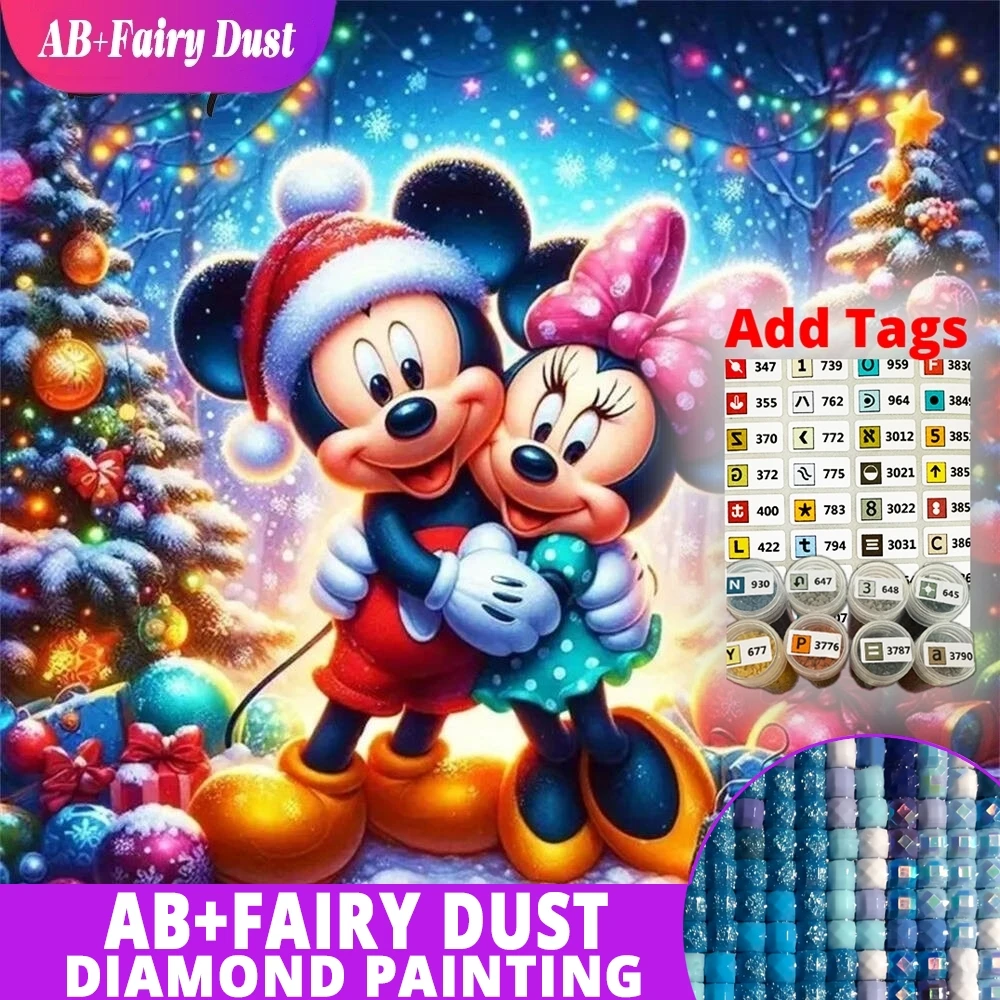 AB Hada polvo Disney Mickey Mouse pintura de diamante Animal DIY mosaico redondo cuadrado completo Kit de artesanía de dibujos animados de invierno árbol de Navidad G