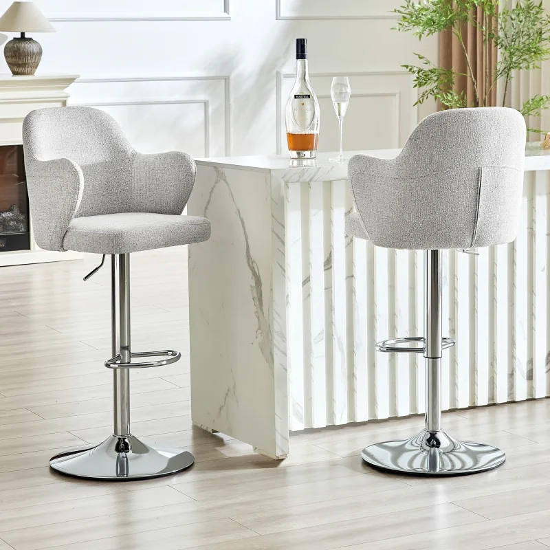 Ensemble de tabourets de bar réglables (lot de 2), tabourets de bar modernes rembourrés avec accoudoirs, pivotants à 360° °   Chaise pivotante, réglable en hauteur, adaptée aux bars à domicile et aux restaurants