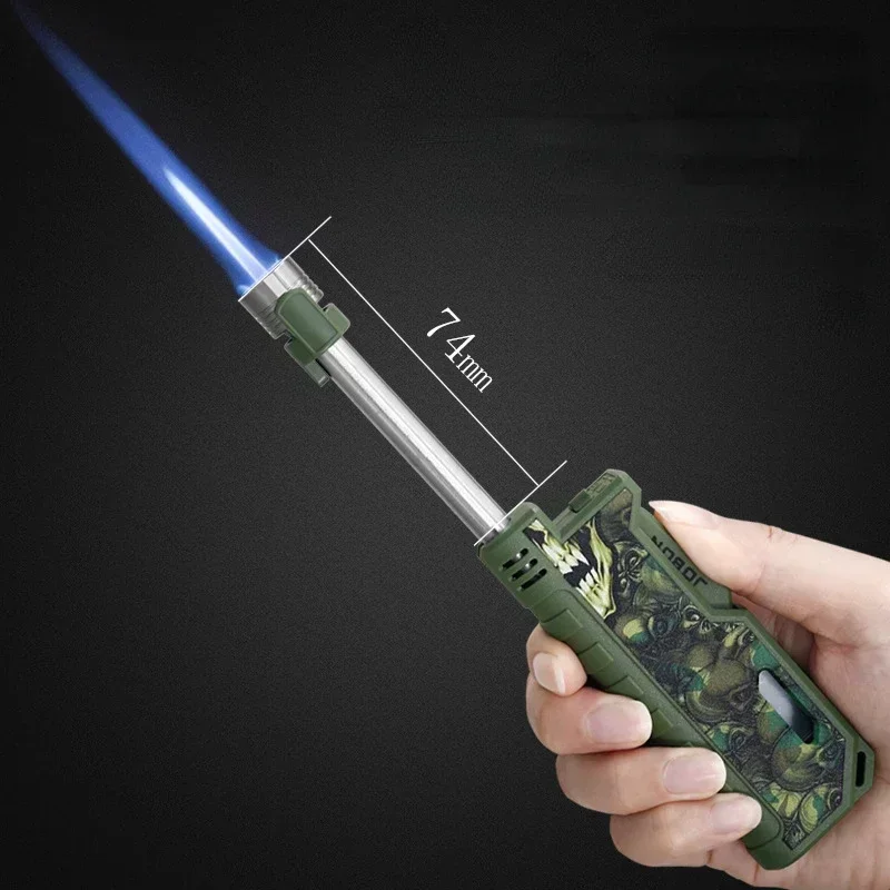 2025 JOBON Outdoor Camping Retractable Lever Ignition Gun Visual Window  Windproof Inflatable Blue Flame Lighter Gadgets for Men