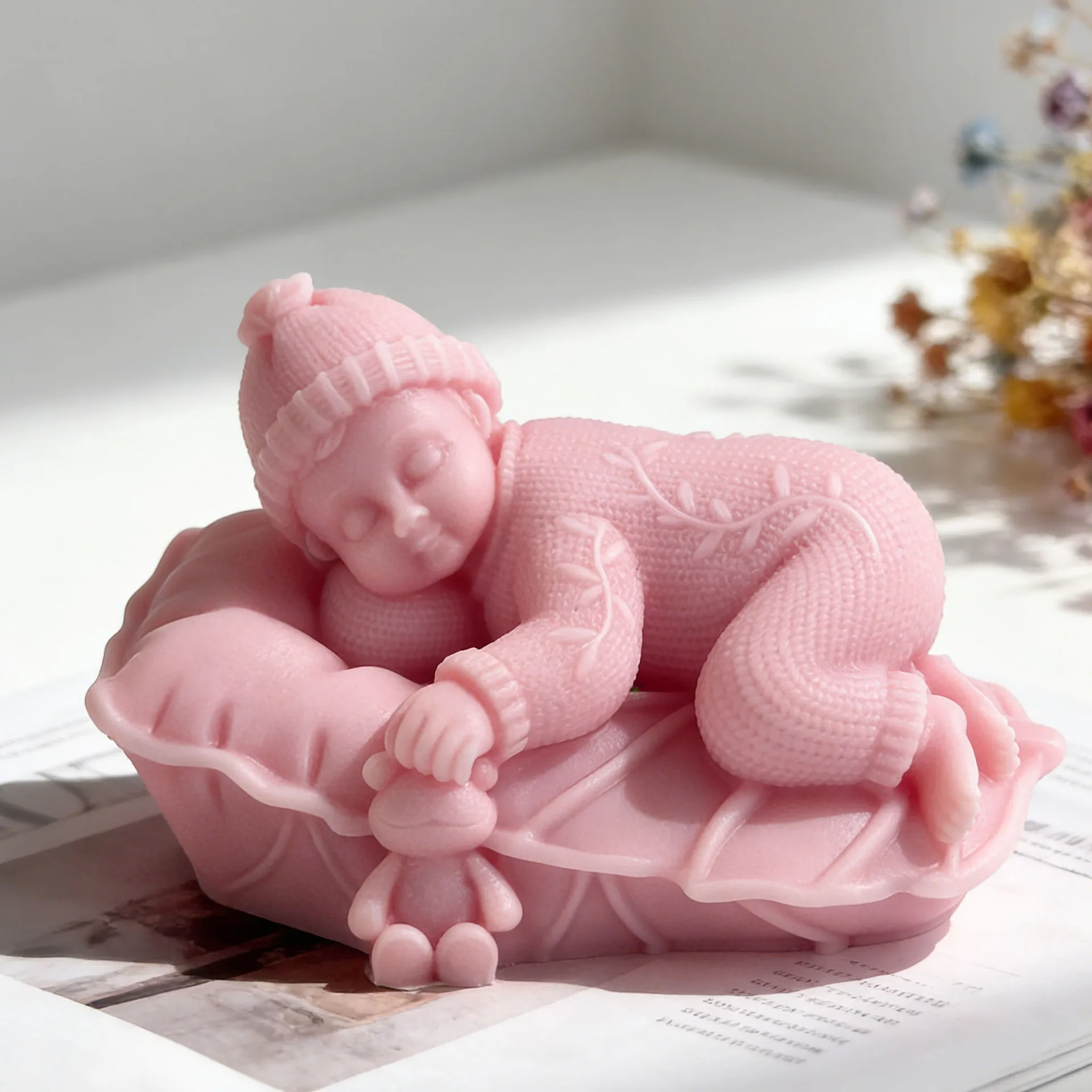 DIY Sleeping Baby Silicone Candle Mold Handmade Aroma Plaster Resin Ornament Pillow Baby Form Molds Soap Candle Making Supplies