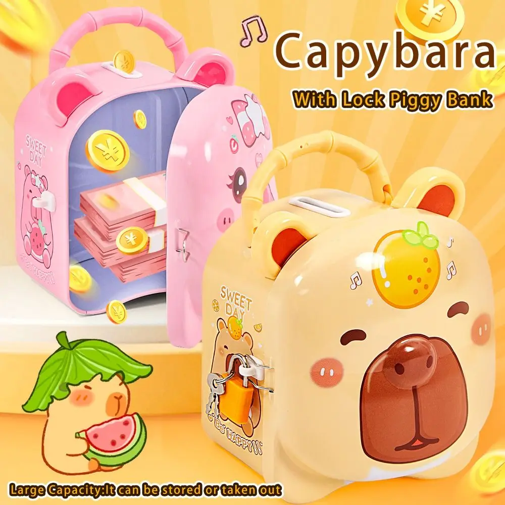 

Metal Piggy Bank With Lock Capybara Shape Money Saving Box Large Capacity Banknote Coins Storage Money Storage Box Home Decor