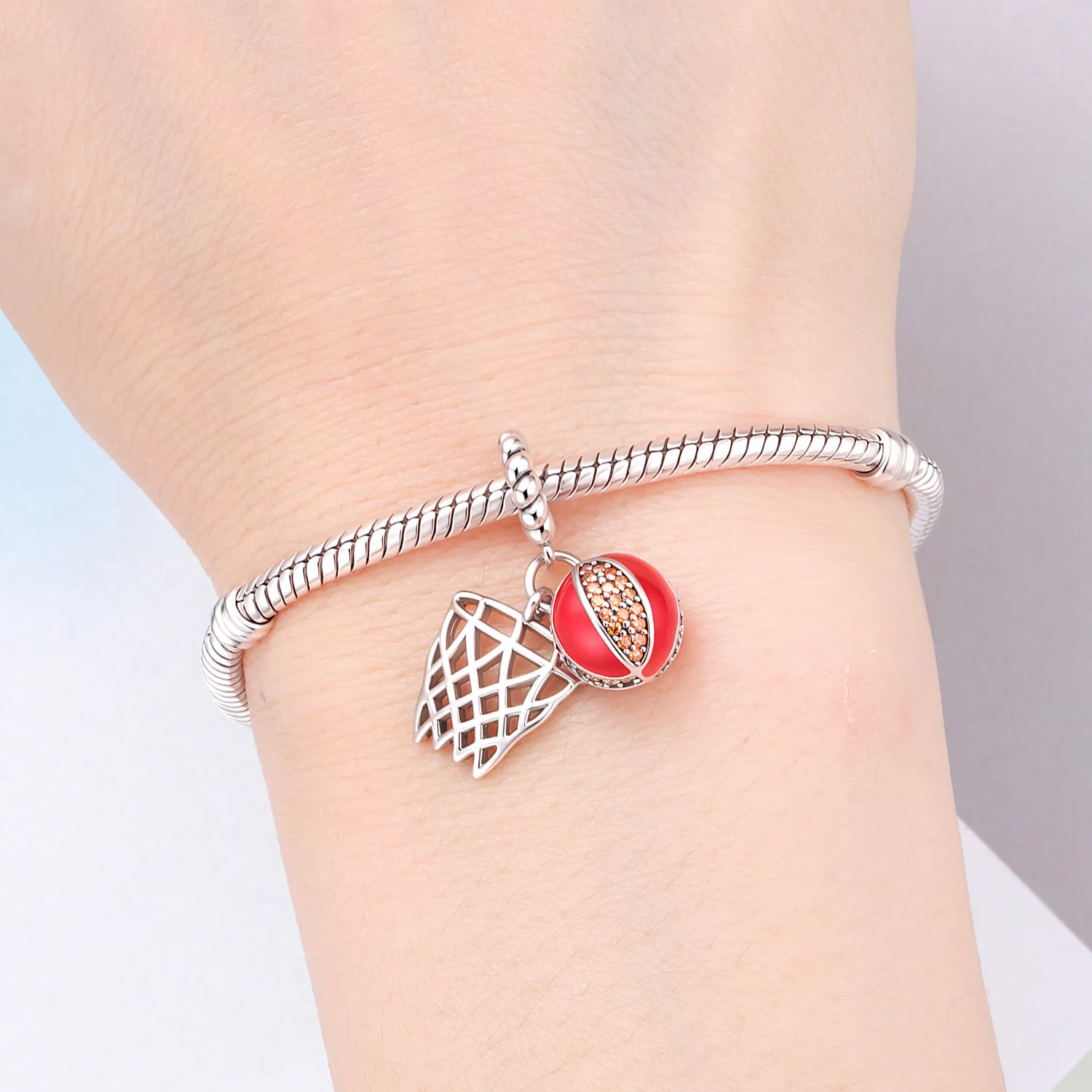 Orstarry 925 Sterling Silber Basketball-Sportperlen Original Anhänger Armband Halskette Charm Schmuck Party DIY Geschenke – Detail 3