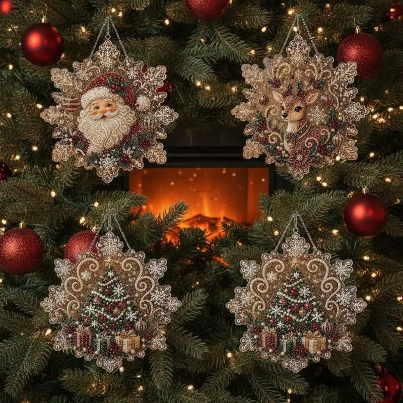Acrylic Pearl Rhinestone DIY Pendant Kit Christmas Snowflake Suncatcher Pendant Christmas Wall Decor Pendant Material Package