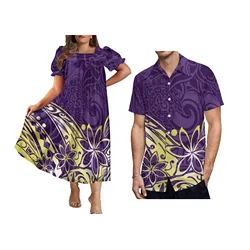 Summer Short Sleeve Custom Polynesian Mumu Square Collar Puffy Sleeve Long Dress New Party Casual Dress