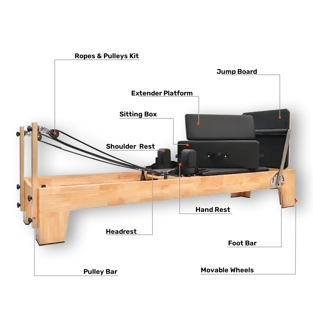 Full Rail Wood Reformer Pilates Machine Professional Pilates Reformer Equipment for Yoga Studio Home Use