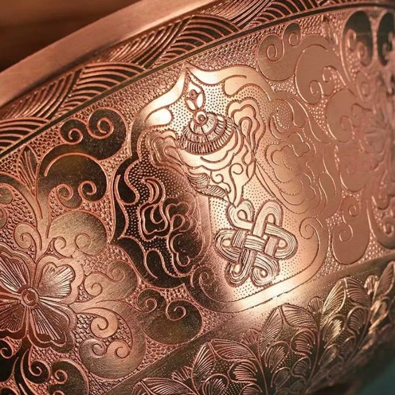 7Pcs Buddhism Altars Copper Bowl,Nepal Engraving Sanger Flower Exquisite Texture Cup,Tibetan Handicraft Holy Bowl Buddhist Item