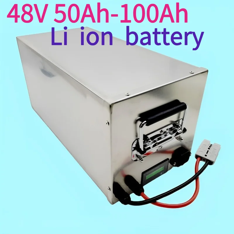 

JN Batterie lithium-ion 48V, 100Ah, 80Ah, avec BMS, alimentation en air, pour système solaire, UPS + chargeur 10A