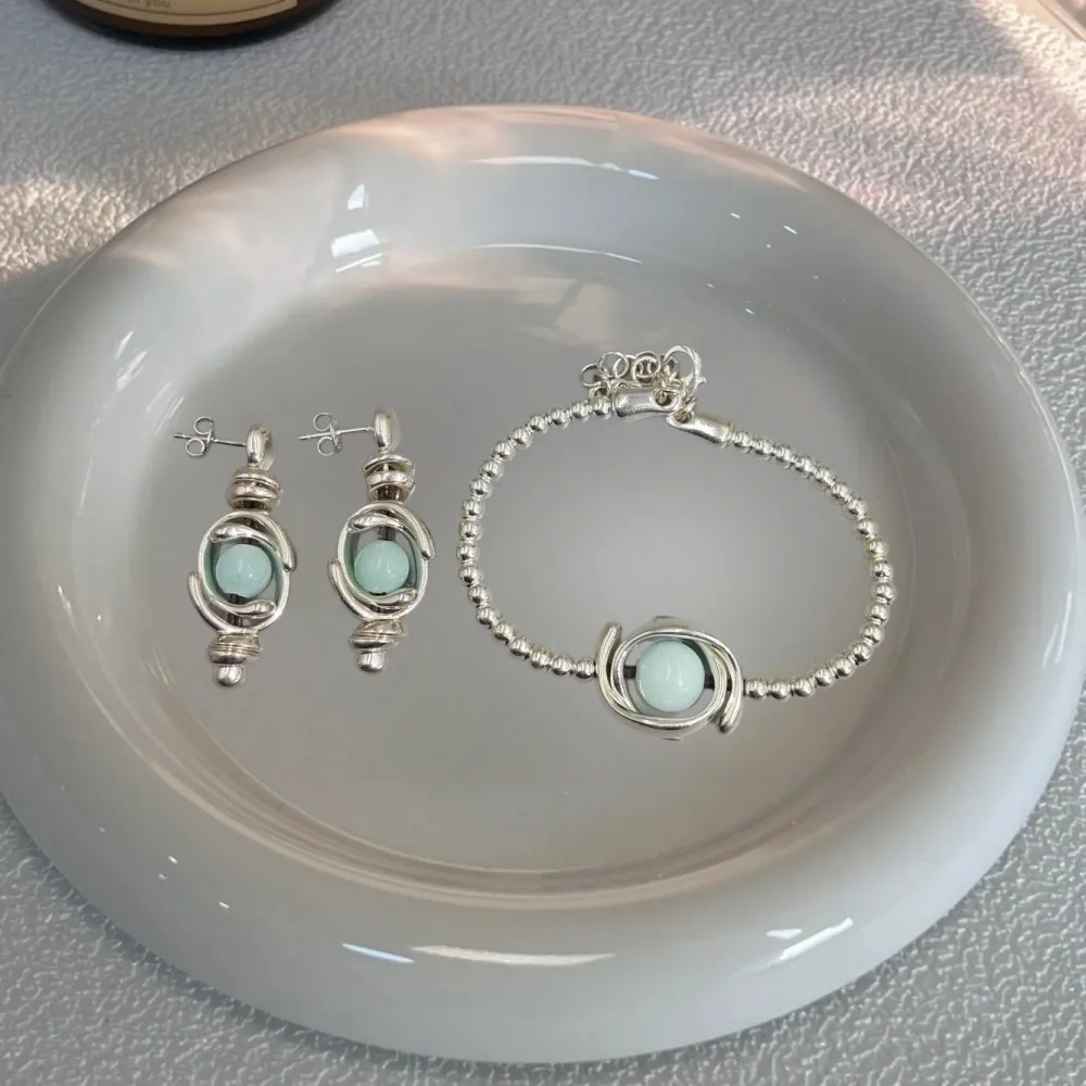 2026 Spring Charm Versatile Tianhe Stone Beaded Earrings Bracelet Jewelry Two Piece Set as a Party Gift for Friends