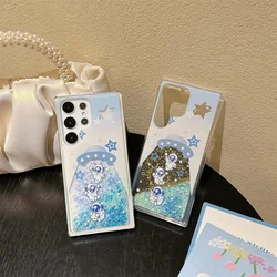 Glow In The Dark Astronaut Patterned Glitter Quicksand Soft TPU Case For Samsung S23 Plus S24 Ultra Lumious Dynamic Clear Coque