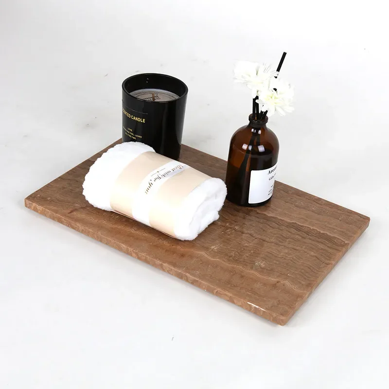 【Natural】Retro Elegant Marble Pattern Tray, Luxury Decorative Serving & Bathroom Organizer Tray for Hotel Homestay