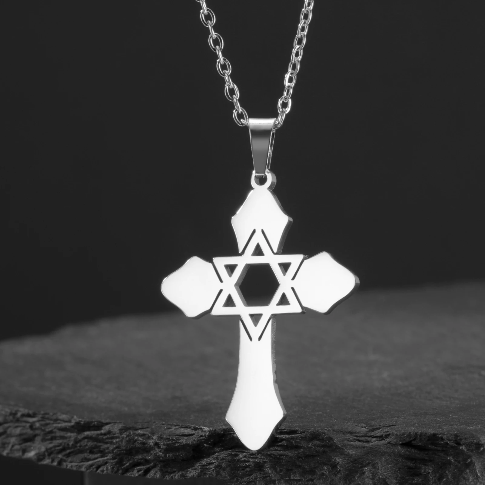 LIKGREAT Cross Jesus Faith Necklace for Women Men Star of David God Lord Prayer Pendant Jewish Israel Choker Jewelry Gift