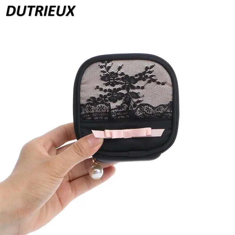 Fashion Black Lace Portable Square Makeup Case portagioie anello orecchini borsa portaoggetti Mini portagioie borse cosmetiche da viaggio