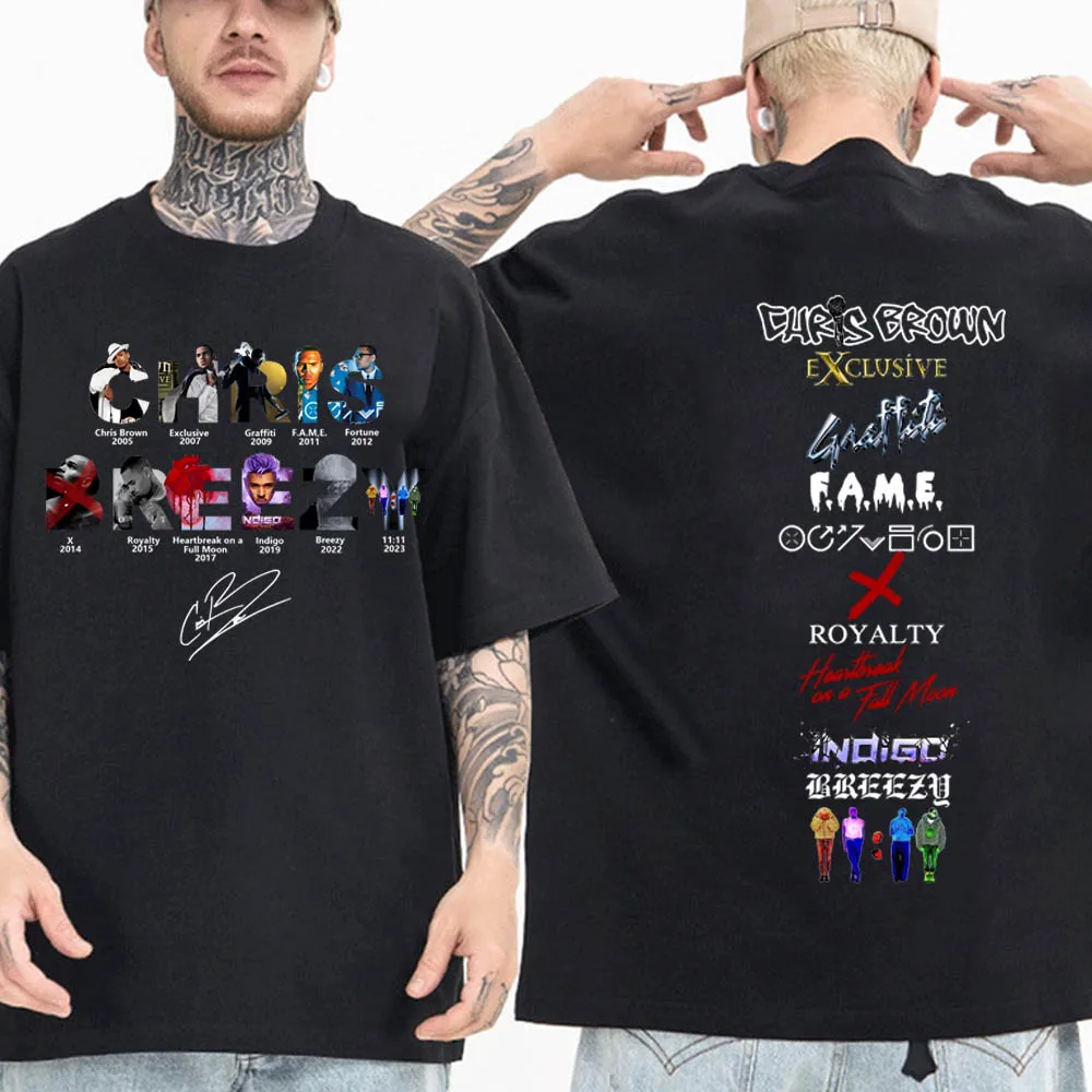 2024 Chris Brown Rapper T-shirts 11:11 Album Series Merch  T-Shirts Unisex Harajuku O-Neck Short Sleeve  Shirts Fans Gift