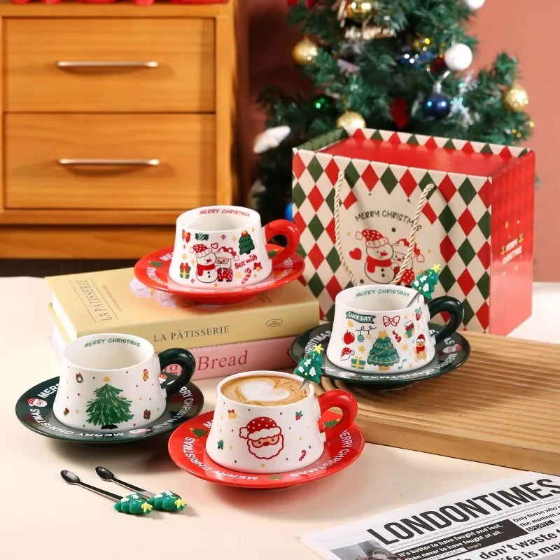Neues Weihnachts-Kaffeetassen- und Geschirrset aus Keramik, Wasserbecher aus Keramik für den Haushalt, Make-up-Tasse, Geschenkbox, Weihnachtsgeschenk lijiao