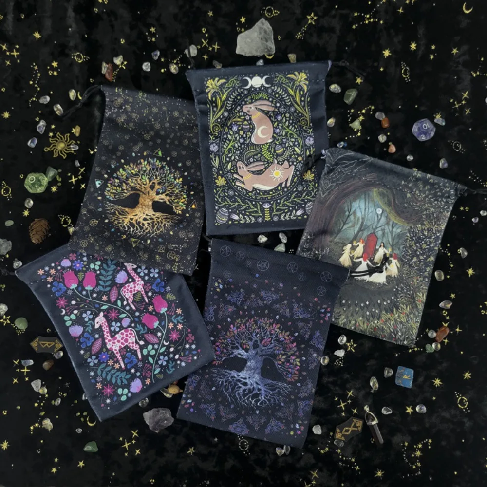 1pcs Constellation Card Storage Bag Mini Rabbit Mini Board Game Drawstring Package Flower Occult Oracle Cards Storage Bag Kids