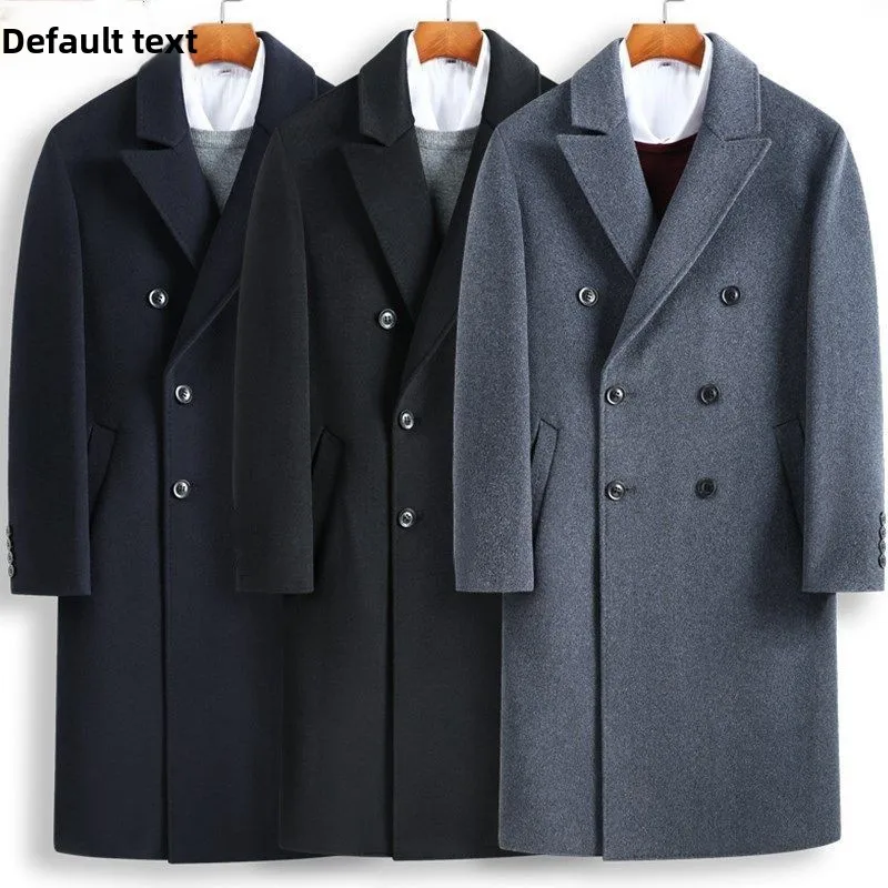 

Men's Double-Row Extra Long Wool Coat Thi Winter Busin Casual Sle Long Sve Suiting Polyester Fiber Windbreaker