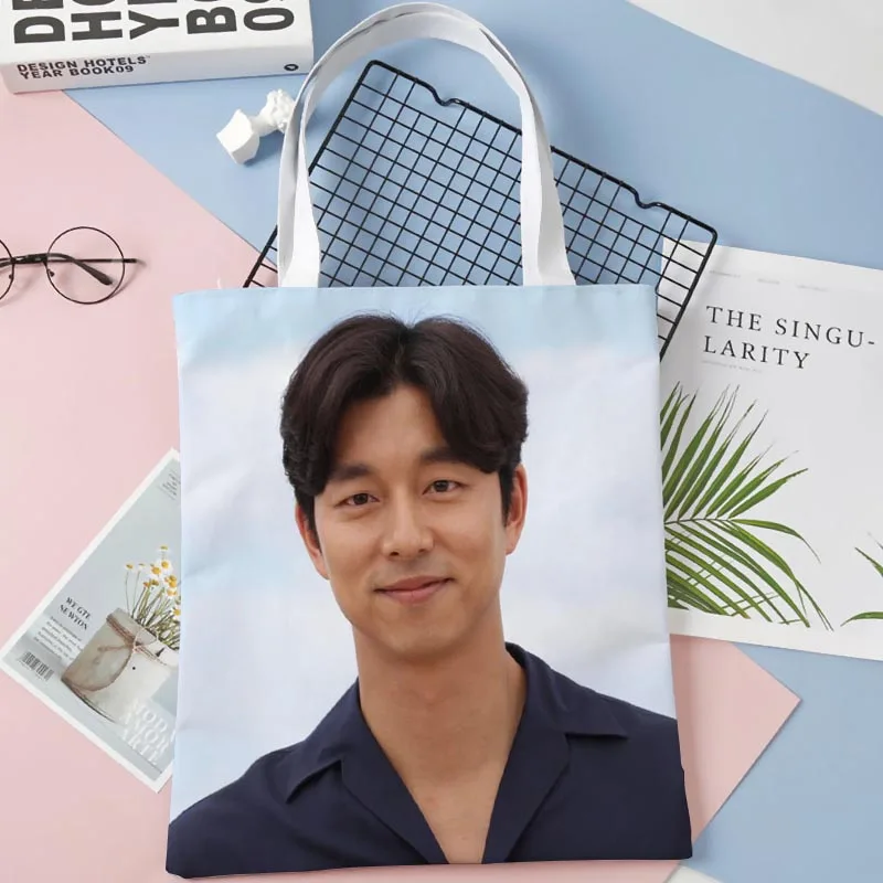 Custom Gong Yoo Actor Tote Bag Cotton Cloth Shoulder Shopper Bags for Women Eco Foldable Reusable Shopping Bags 0414