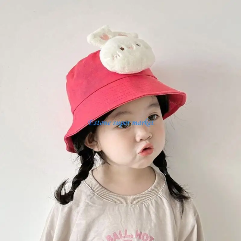 

090B 2023 NEW Fisherman Hat Baby Big Brim Cap Cartoon Rabbit Basin Hat Outdoor Travel Sunhat for Infant Toddler Aged 3-5Years