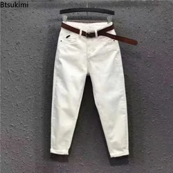 Novo 2025 básico feminino casual calças de brim sólido cintura alta harem calças femininas branco preto leve estiramento denim pant mulher L-4XL