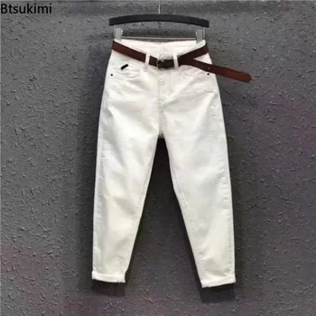 Nieuwe 2025 Basic Dames Casual Jeans Broek Effen Hoge Taille Harembroek Vrouwelijke Wit Zwart Lichte Strech Denim Broek Vrouw L-4XL