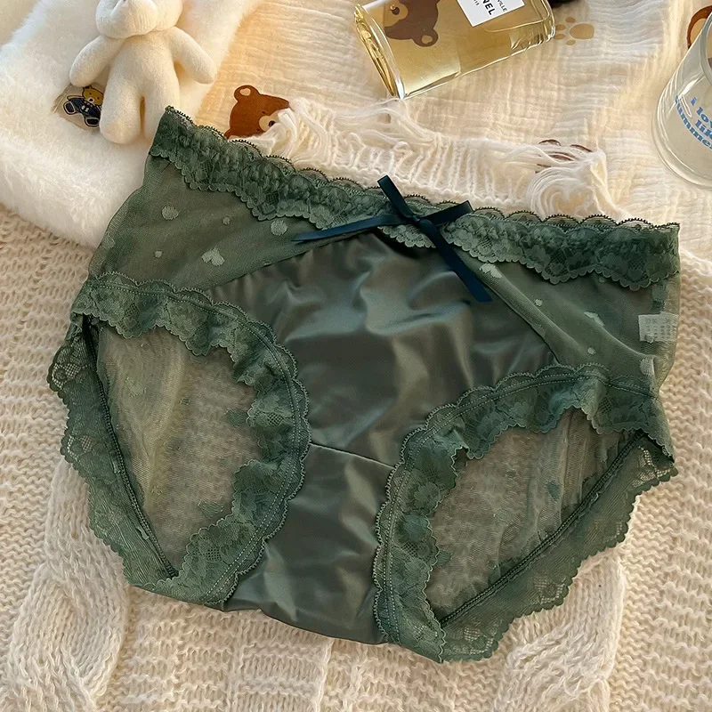 2024 French Sexy Lace Mesh Translucent Hollow New Sexy Panties Interior Semi Transparent Underwear Women Plus Size Lingerie Thin