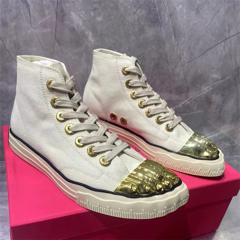 

Gold Fingers High Top Casual Sheos for Men and Women Size 35-46 Luxury Canvas Shoes Sneakers Catwalk Designer Brand Design