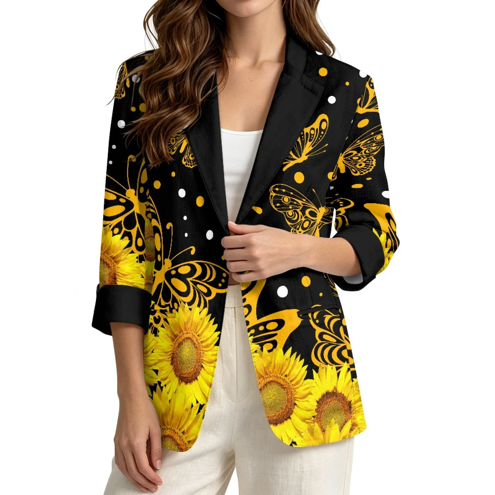 PENSTROLL Butterfly Sunflower Linen Style Beach Cover Ups Open Front Button Cardigans for Women Casual Outerwear Cover Up