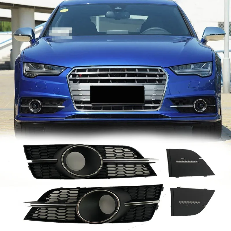 

For A7 Sport Fog Light Frame A7 S-line Racing Grills Front Bumper Grille Fog Light Cover 2016 2017 2018