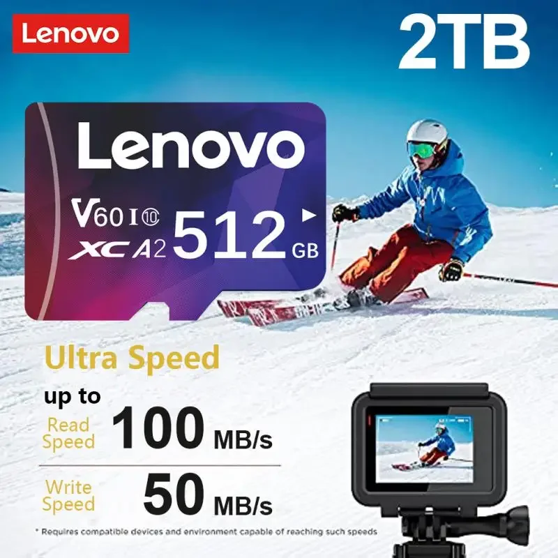 Lenovo การ์ดหน่วยความจำ SD 2TB 128GB 512GB Micro TF SD Card 64GB 256GB 1TB sd/tf การ์ดหน่วยความจำแฟลชสำหรับโทรศัพท์กล้อง Ps4พร้อมอะแดปเตอร์