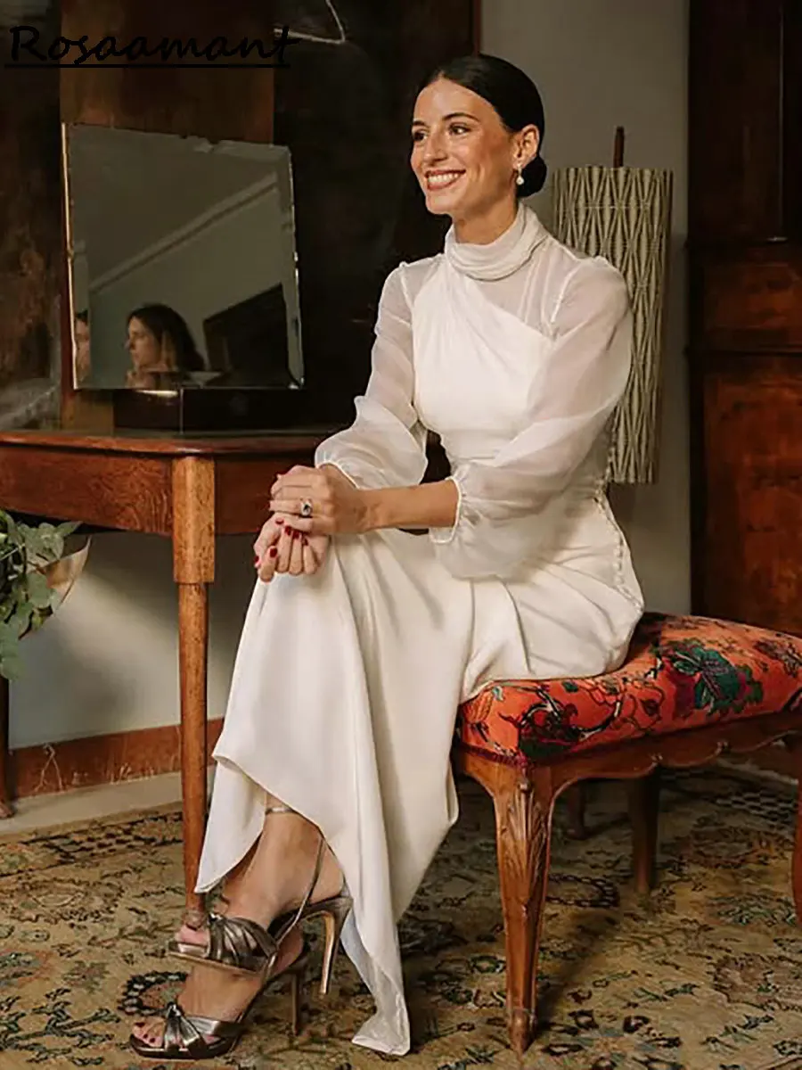 

Vintage High Neck Long Sleeve Mermaid Wedding Dresses Pleat Chiffon Country Bridal Gowns