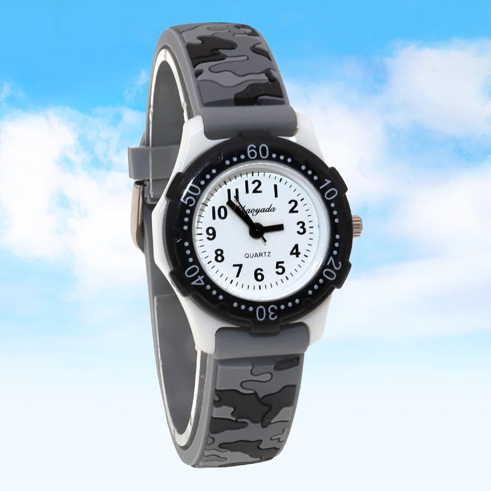 Kids Camouflage Quartz Watch with Silicone Strap Digital Waterproof Wristwatch for Boys & Girls Cool Student Clock Design