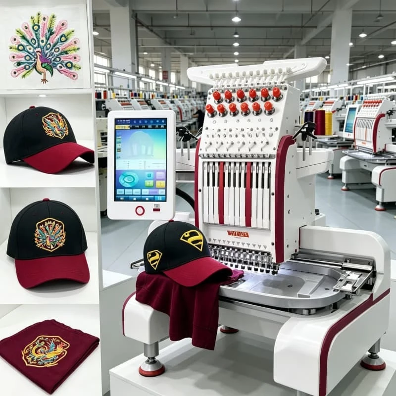 Single Head Embroidery Machine 12 Needle 12 Color Computerized Flat Cap Dual Use Customized For Business Starter Uniform Shop