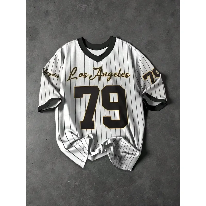 3D Printed Casual T Shirt Vintage Los Angeles 79 Tee Men Women Retro LA Striped Baseball Graphic Oversized Streetwear Top