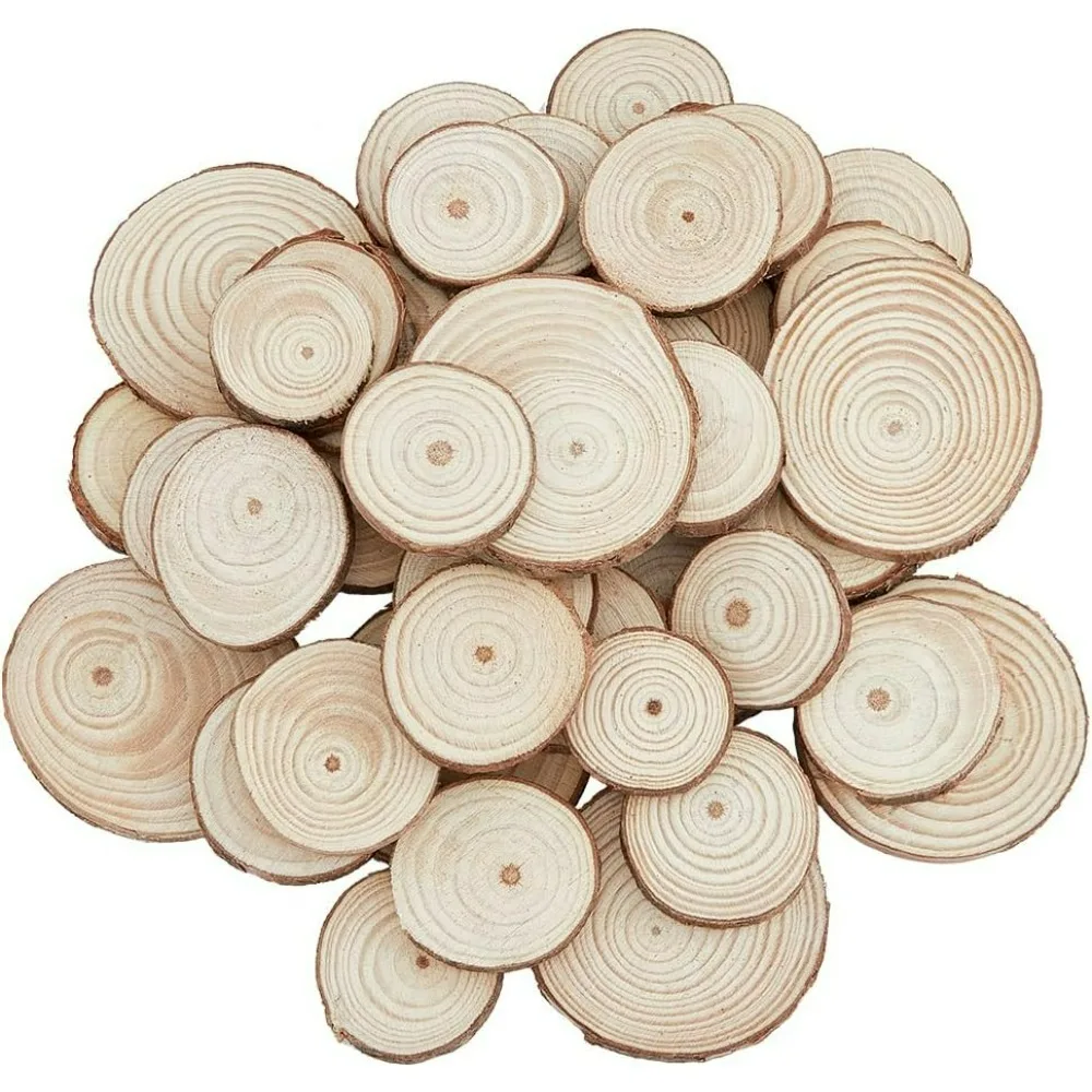 50Pcs Unfinished Natural Wood Slices Small Poplar Christmas Cabochons Wooden Circles Tree Slices Flat Round Decorations