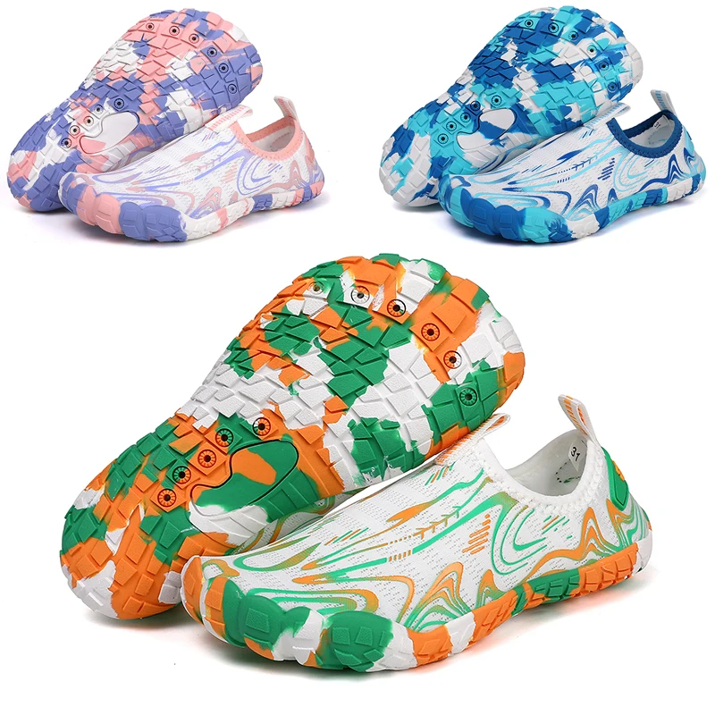 소년 소녀 아쿠아 신발 어린이 빠른 건조 운동화 배수 디자인 하이킹 와타리 물 신발 어린이 메쉬 수영 해변 맨발