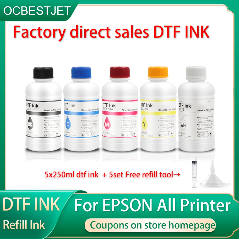 250MLx5 DTF Ink Kit DTF Film Ink Direct to Transfer Film DTF Ink For Epson L1800 L805 F2000 F2100 Ordinary Quality 250ML dtf ink