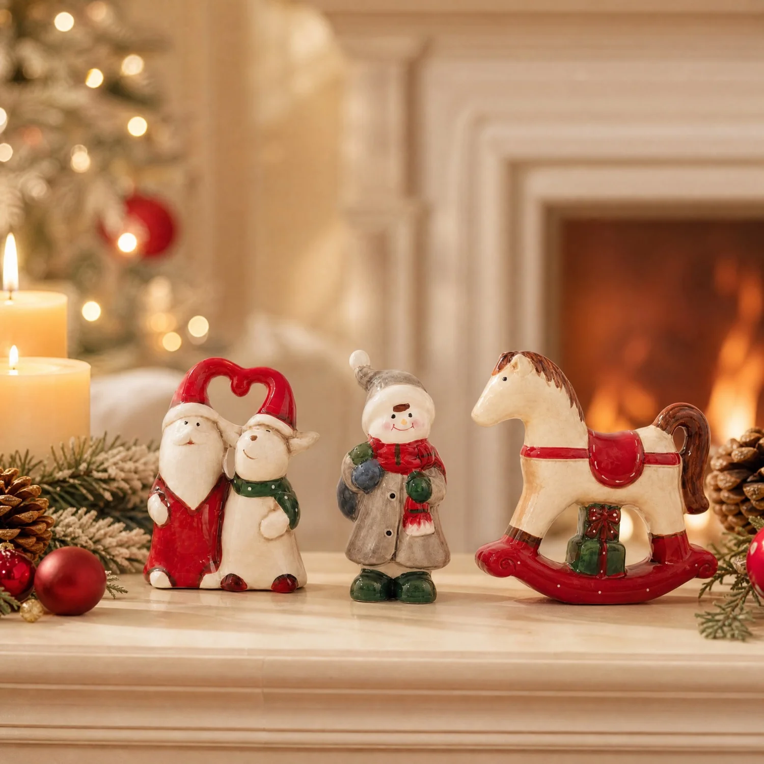 Ceramic Christmas Cute Desktop Snowman Santa Claus LED House Statue Reindeer Figurines Ornamnet Ideal Christmas Holiday Gifts