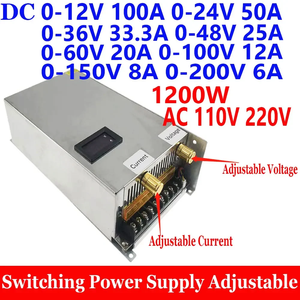 Adjustable Switching DC 12 V Volt Power Supply DC 0- 12V 24V 36V 48V 60V 100V 150V 200V 1200W TO AC 110V 220V Transformer Supply