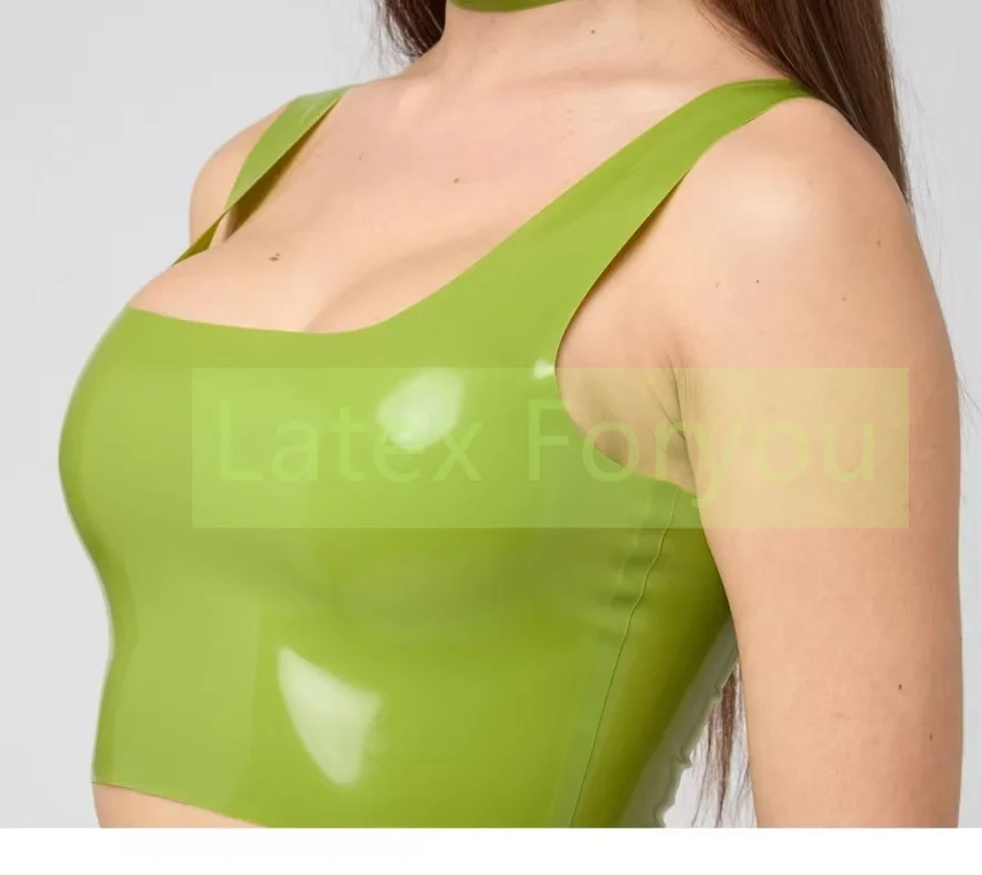 

Natural Latex Basics Vest Scoop Neck Low Back Crop Top Gummi Female Slim Fitted Latex Brassiere Lady's Latex Lingerie Halloween