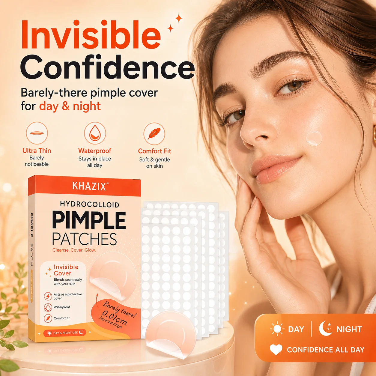 KHAZIX 200/400/80PCS Hydrocolloid Pimple Patches, Invisible Blemish Covers, Ultra-Thin Breathable Waterproof Face Stickers