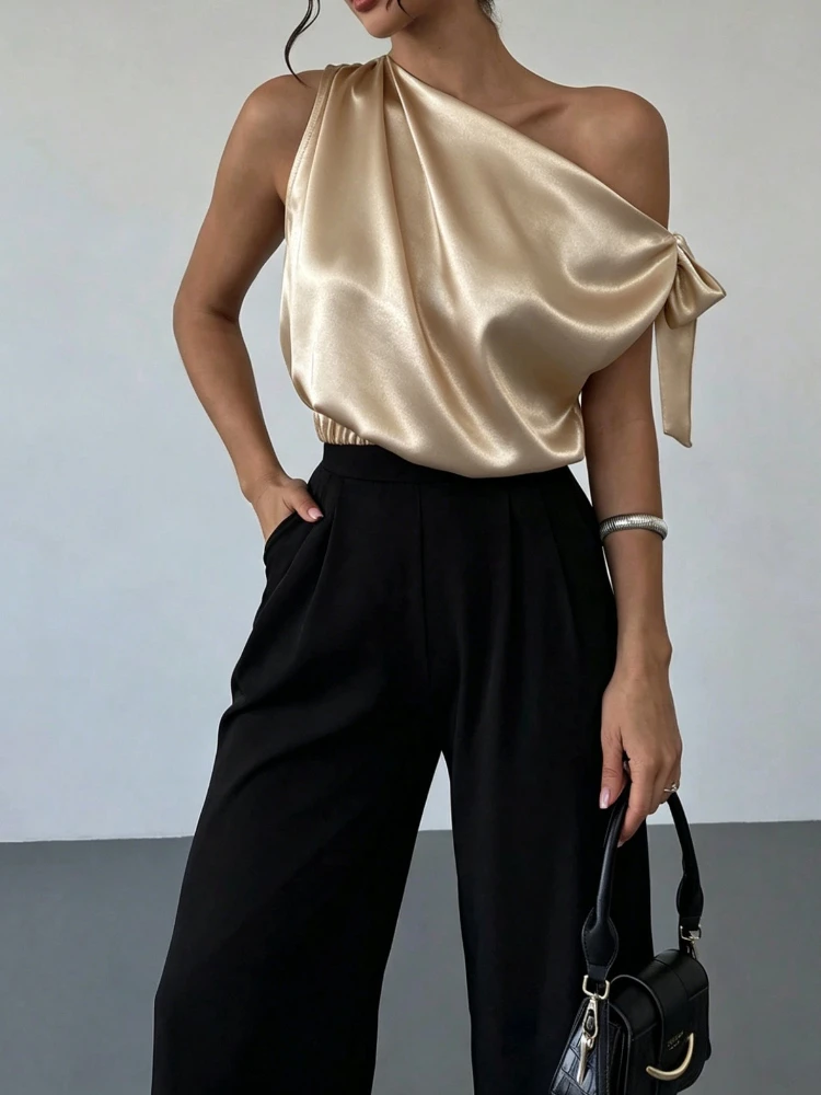Sommer Neues Elegantes Schulterfreies Oberteil Damen One-Shoulder Locker Sitzende Lässige Kurzarm T-Shirt Mode Basic Bluse Damen Sommer