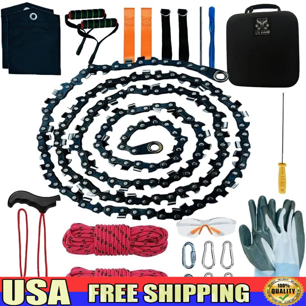 High Limb Rope Saw 55 Inch 70 Teeth Manual Chainsaw Dual Sided Tree Limb Cutting Trimming Kit with Ropes and Accessories