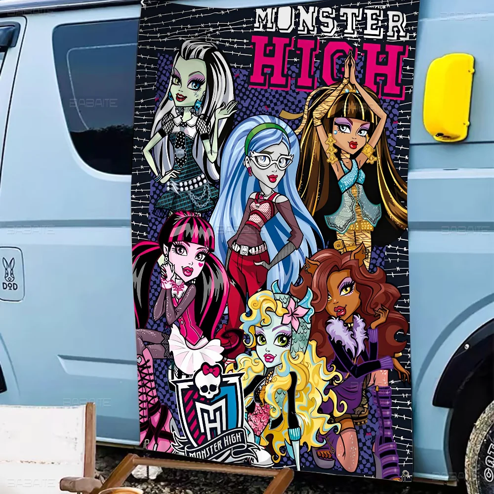 Cartoon M-Monster H-High Small Size Cheerleading Banner Hand Pulled Flag Outdoor Atmosphere Flags