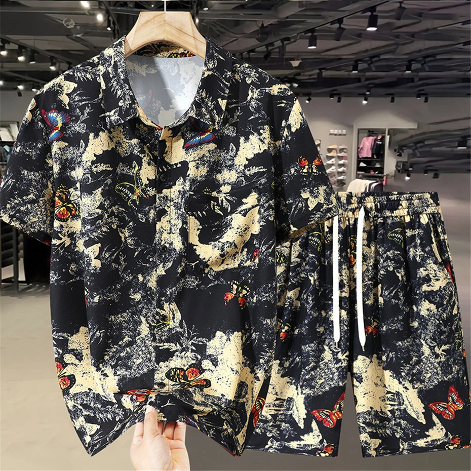 Hawaiian Beach Shirt Suits Men Summer Sets 11XL 10XL Plus Size Shirts Shorts Male Fashion Hawaiian Shirts Big Size 10XL