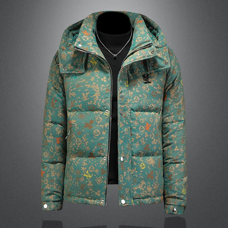 

Утепленная мужская куртка с принтом и капюшоном, зима 2025, модный бренд, повседневная, с длинными рукавами, на молнии, стандартный крой