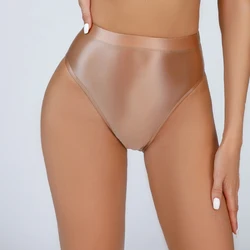 Bragas brillantes de cintura alta para mujer, ropa interior transpirable sin costuras de satén, lencería Sexy, calzoncillos brillantes